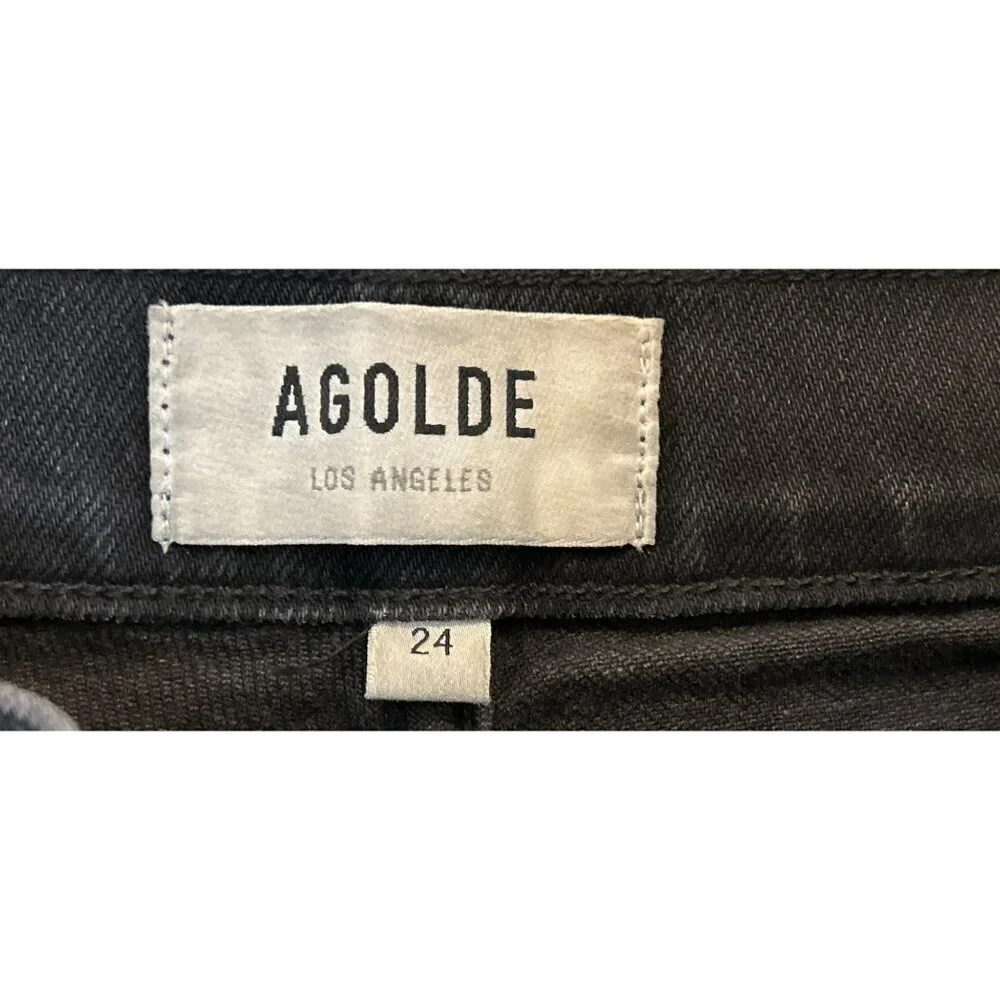 AGOLDE  High Rise Straight Jeans Front Buttons in Crushed Black Size 24